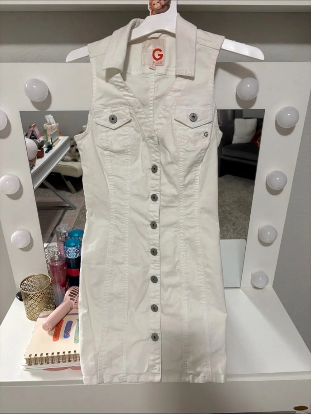 G by Guess White Sleeveless Button-Front Denim Dress